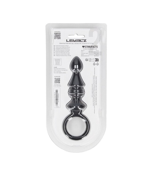 Levelz Siliconen Ribbed Anal Probe Met Ergonomische Lus 15,5 cm