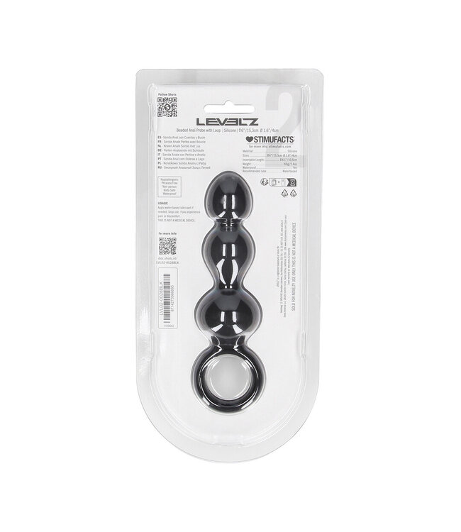 Levelz Beaded Silicone Anal Probe with Loop - 15.3 cm for Beginner Stimulation