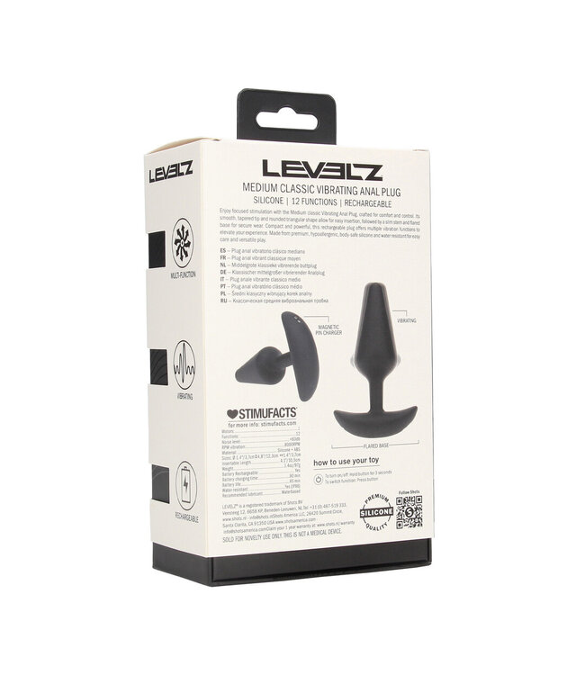 Levelz Classic Medium Vibrating Silicone Anal Plug - 12.3 cm, Black