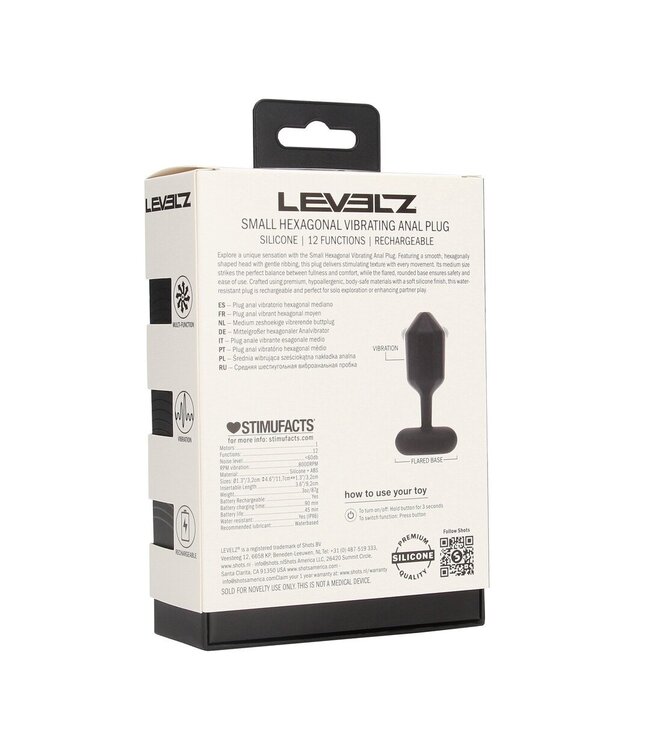 Levelz Hexagonaler Silikon-Analplug S mit Vibration – 11,7 cm, wasserfest, schwarz
