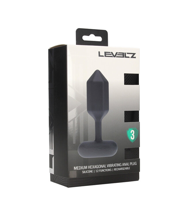 Levelz Medium Hexagonal Vibrating Silicone Anal Plug - 12.3cm Black