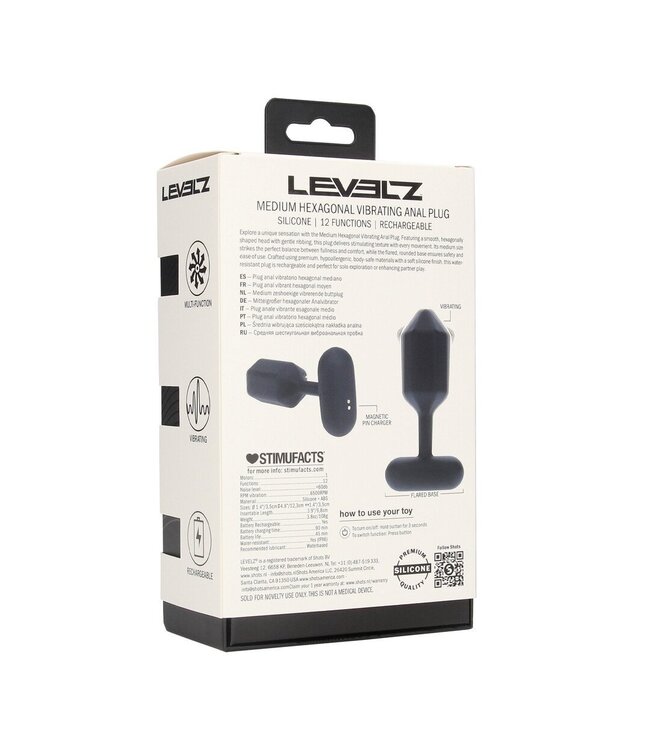 Levelz Medium Hexagonal Vibrating Silicone Anal Plug - 12.3cm Black