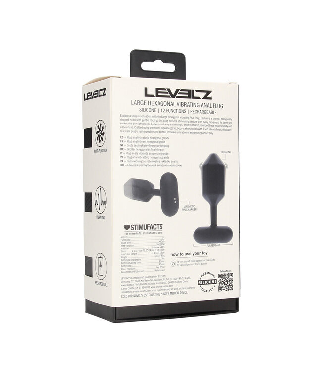 Levelz Large Hexagonal Vibrating Silicone Anal Plug - 13.9 cm - Black