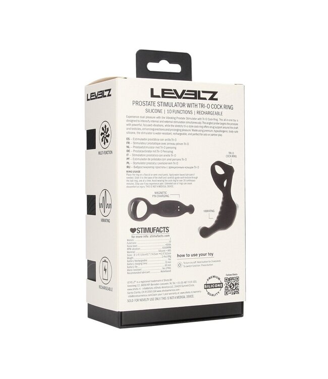 Levelz Siliconen Prostaat Stimulator Met Oplaadbare Vibratie En Tri-O Cockring Zwart