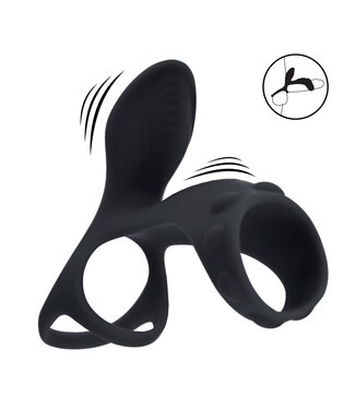 Levelz Vibrating Silicone Cock & Ball Ring with Shaft Loop - Black