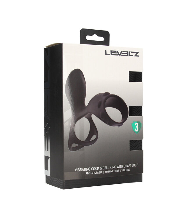 Levelz Vibrating Silicone Cock & Ball Ring with Shaft Loop - Black