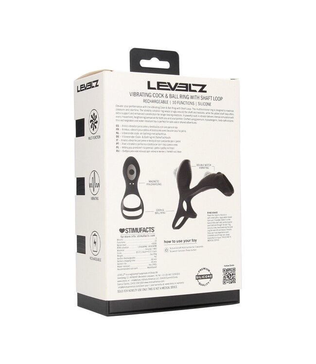 Levelz Vibrating Silicone Cock & Ball Ring with Shaft Loop - Black