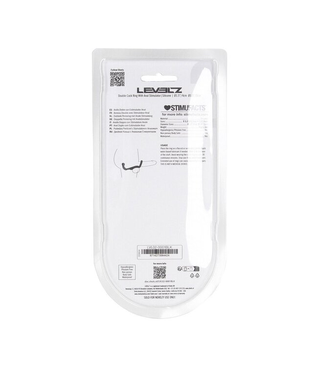 Levelz Levelz Siliconen Hybride Dubbele Cockring Met Flexibele Anale Stimulator Zwart