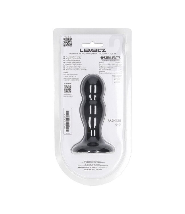 Levelz LEVELZ Dubbele Siliconen Anale Plug Met Interne Rammelaars 10,8 cm Zwart