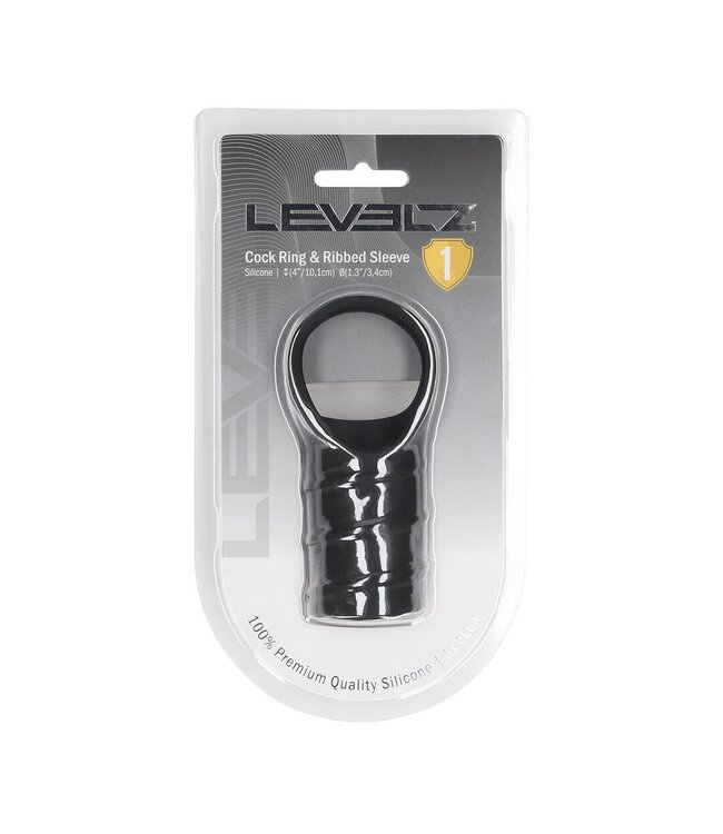 Levelz LEVELZ Silicone Ribbed Sleeve Met Integrale Cockring Zwart