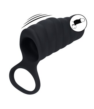 Levelz LEVELZ Siliconen Cock Sleeve Met Vibratie En Geribbelde Balring Zwart
