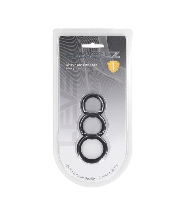 Levelz LEVELZ Silicone Cockring Set 3 Stuks XS-S-M Zwart Lichaamsveilig