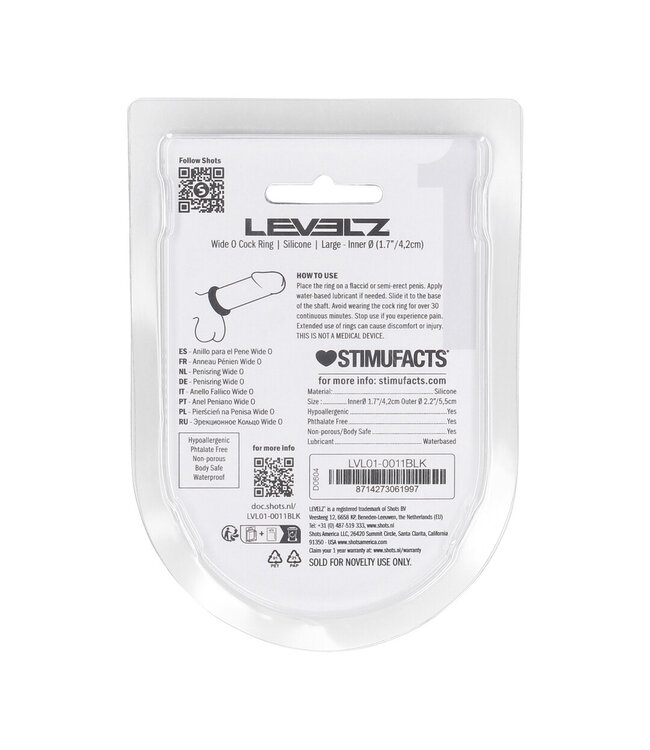 Levelz LEVELZ Wide O Silicone Cockring L - Zwart, Comfortabele Stevigheid