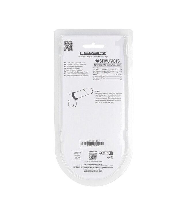 Levelz LEVELZ Siliconen Penisring Set XS, S & M - Lichaamsveilig, Zwart