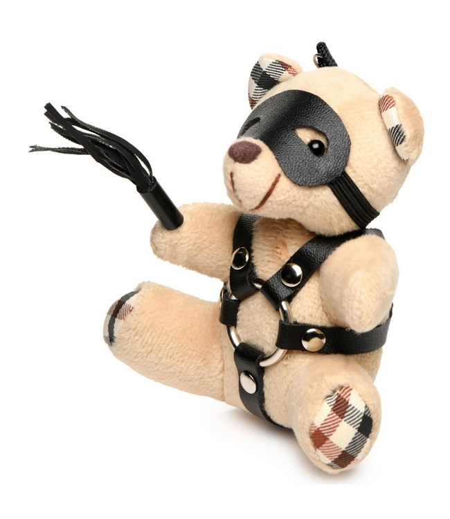 XR Brands Bondage Bear Sleutelhanger Tan Met Faux Leren Harnas En Mini Flogger