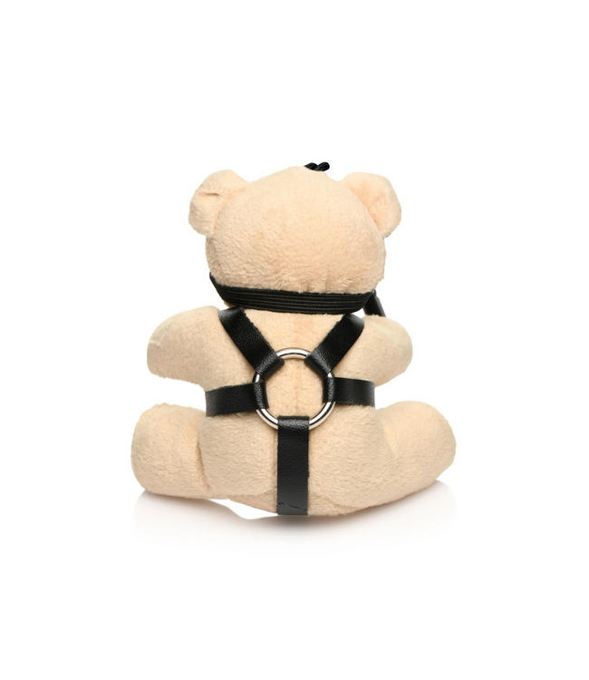XR Brands Bondage Bear Sleutelhanger Tan Met Faux Leren Harnas En Mini Flogger