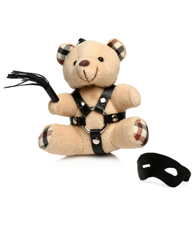 XR Brands Bondage Bear Sleutelhanger Tan Met Faux Leren Harnas En Mini Flogger