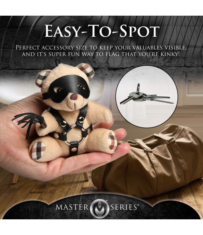 XR Brands Bondage Bear Sleutelhanger Tan Met Faux Leren Harnas En Mini Flogger