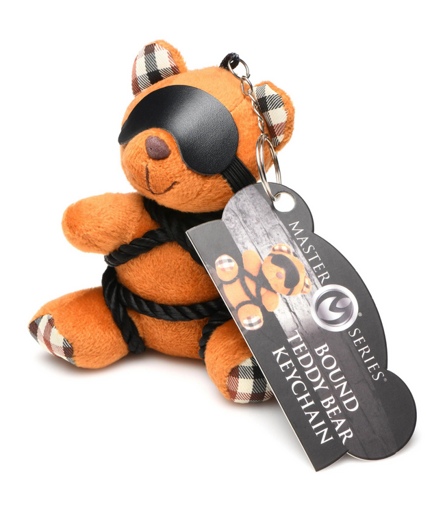 XR Brands Bondage Teddybeer Sleutelhanger Met Zijden Touw En Blinddoek Bruin