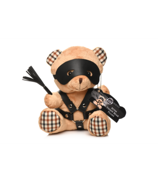 XR Brands Bondage Teddy Met Faux Leren Harnas En Mini Flogger - XR Brands