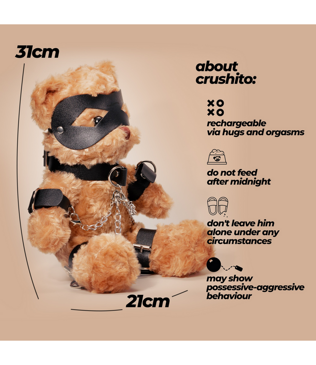 Crushious Crushious Bondage Teddybeer 31 cm Zwart Met Vegan Leren Accessoires