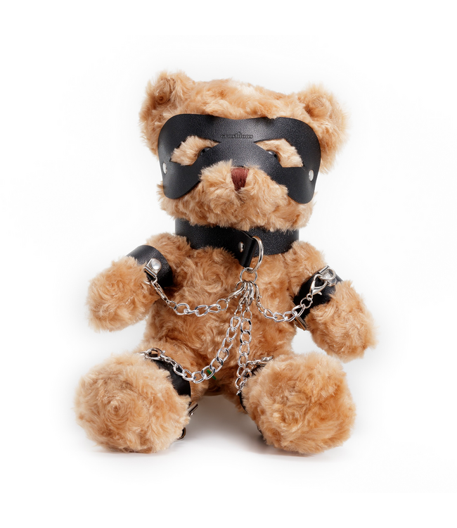 Crushious Crushious Bondage Teddybeer 31 cm Zwart Met Vegan Leren Accessoires