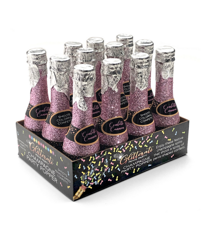 Little Genie Productions Glitterati Champagner-Spaßset – 12 Mini-Flaschen & Penis-Konfetti