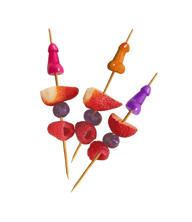 Little Genie Productions Set Van 6 Bamboespiesjes Met Herbruikbare Penisvormige Appetizer Picks