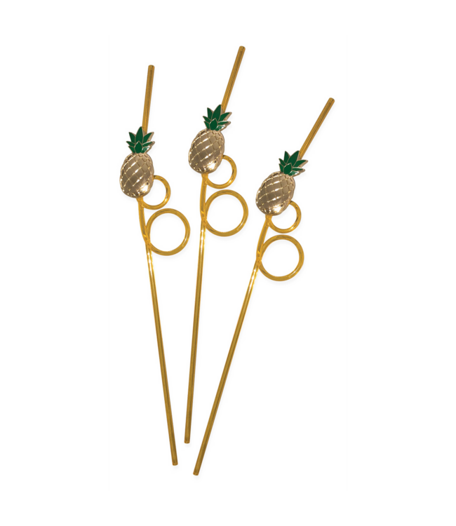 Kheper Games Herbruikbare Drinkrietjes Met Metalen Ananas Medaillons | Set Van 3