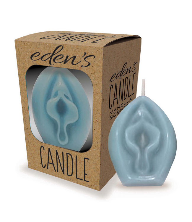 Little Genie Productions Eden's Unique Vanilla Vagina Candle - 12 Hours of Relaxation in Blue