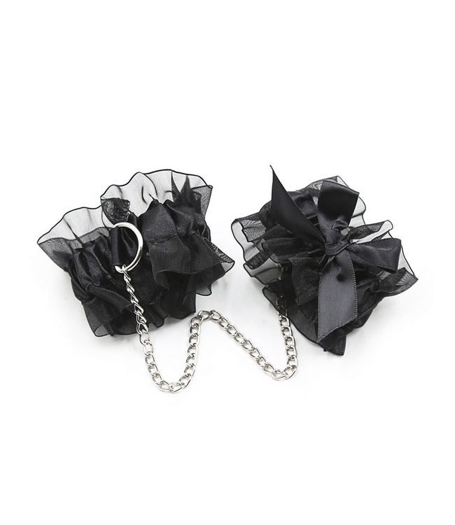 Crushious 3-Delige Zwarte Lace Bondage Set Met Blinddoek, Manchetten En Tepelbedekkers