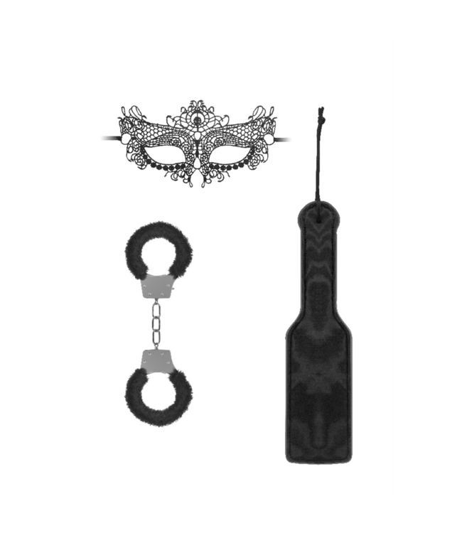 Ouch! Verführerisches BDSM-Set: Spitzenmaske, Lederpaddel & Handschellen