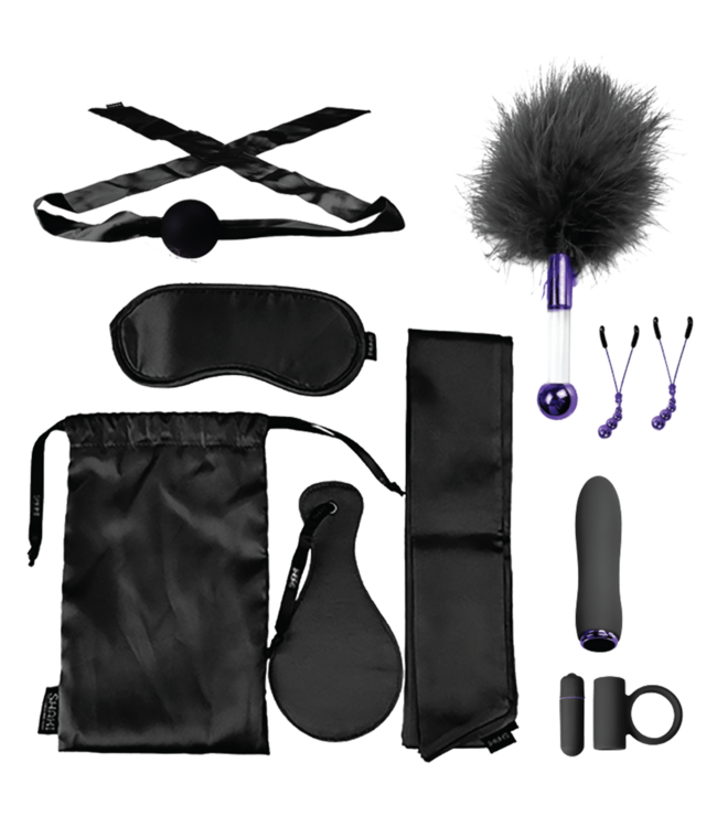 Doc Johnson Doc Johnson 11-Delige Zwarte BDSM Set Met Vibrator En Satijnen Accessoires