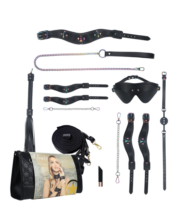 Ouch! Ouch! Venice Bondage Set Met Tas, Halsband, Boeien, Blinddoek En Vibrerende Bullet