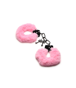 XR Brands Sensual Pink Furry Handcuffs - Soft, Adjustable Bondage Pleasure