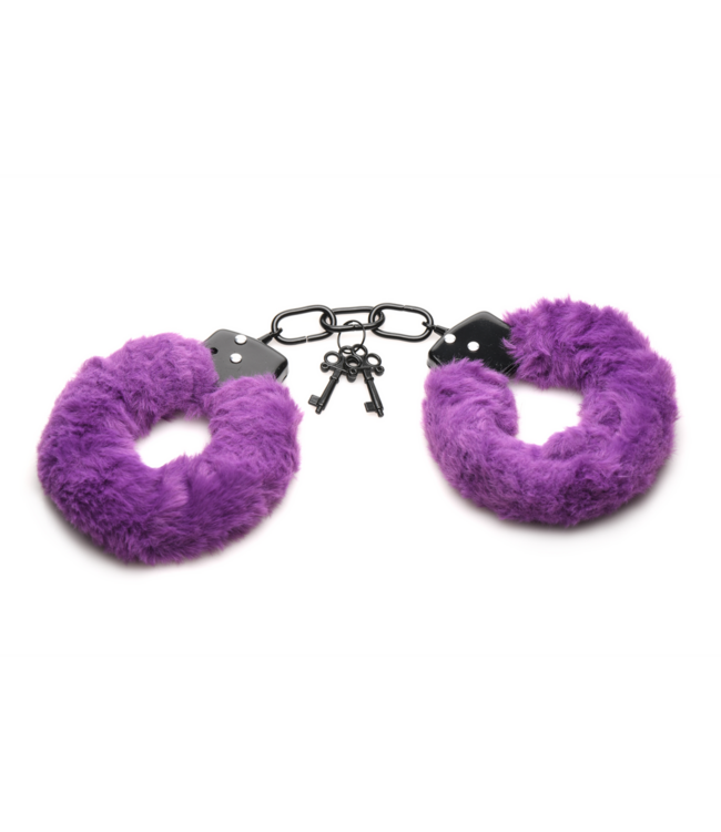XR Brands Paarse Fuzzy Handboeien Met Nepbont En Veilig Metalen Frame – Comfortabel & Duurzaam
