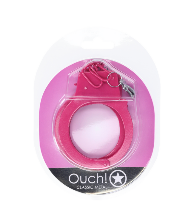 Ouch! Playful Pink Metal Handcuffs with Secure Lock for Intimate Fun