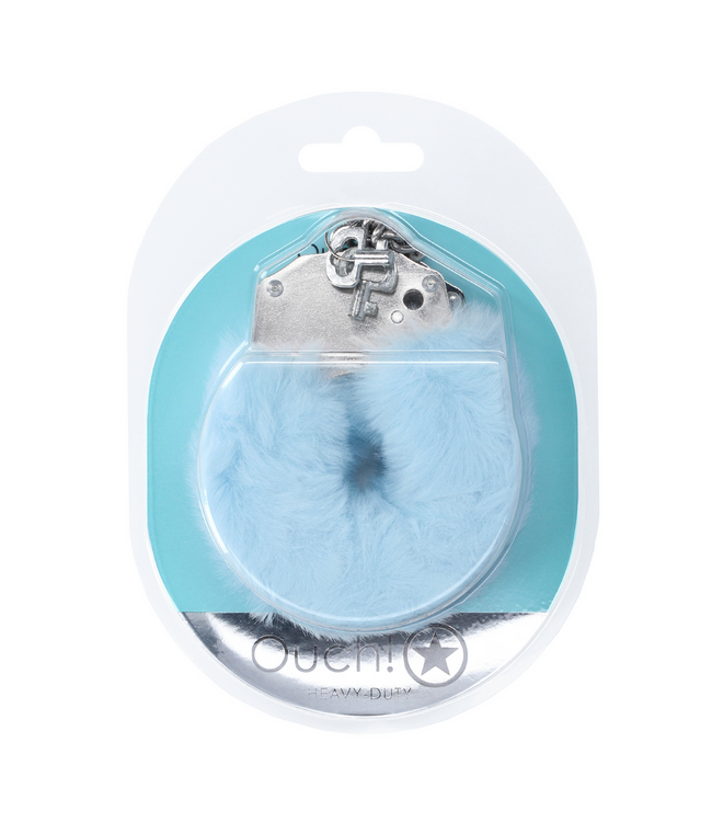 Ouch! Powder Blue Fluffy Handcuffs - Secure, Playful, Perfect for Fun!