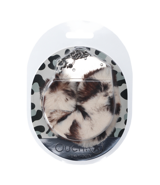 Ouch! Fluffy Handboeien Met Veilige Vergrendeling Sneeuwluipaardprint