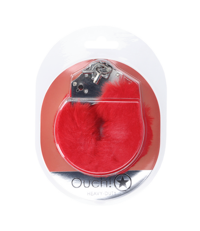 Ouch! Fluffy Veiligheids Handboeien Rood Met Snelontgrendeling Voor Bdsm Gebruik
