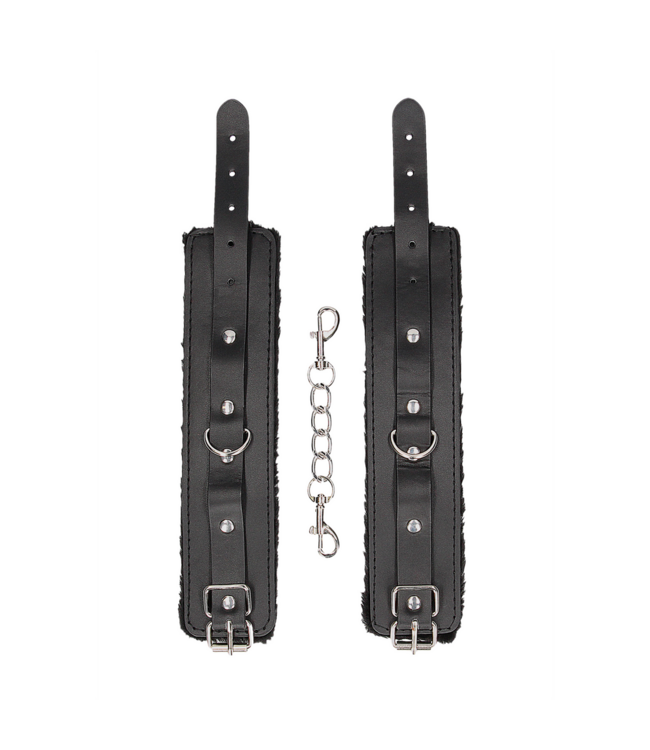 Ouch! Comfortable Plush Leather Handcuffs with Adjustable Strap & Extra Ring