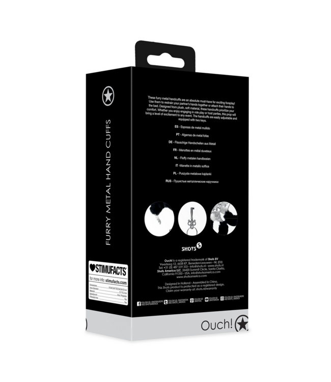 Ouch! Harige Metalen Handboeien Zwart Met Pluche Bekleding En 2 Sleutels