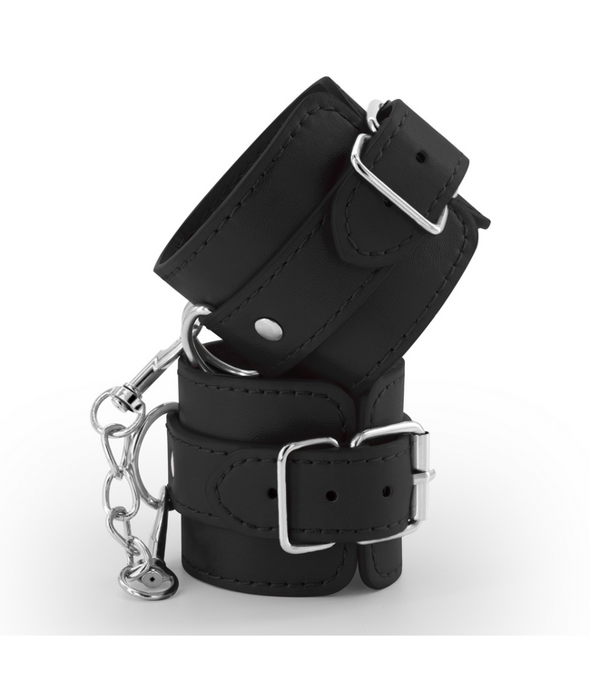Crushious Crushious Verstelbare Zwarte Leren Handboeien Met Verwijderbare Ketting
