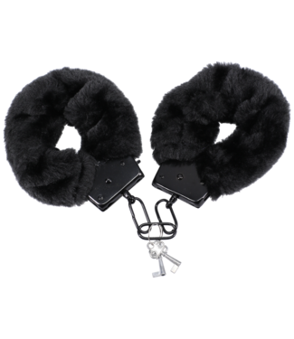 Doc Johnson Fluff Cuffs Black - Soft Fur Lined Metal Cuffs for Comfort & Control