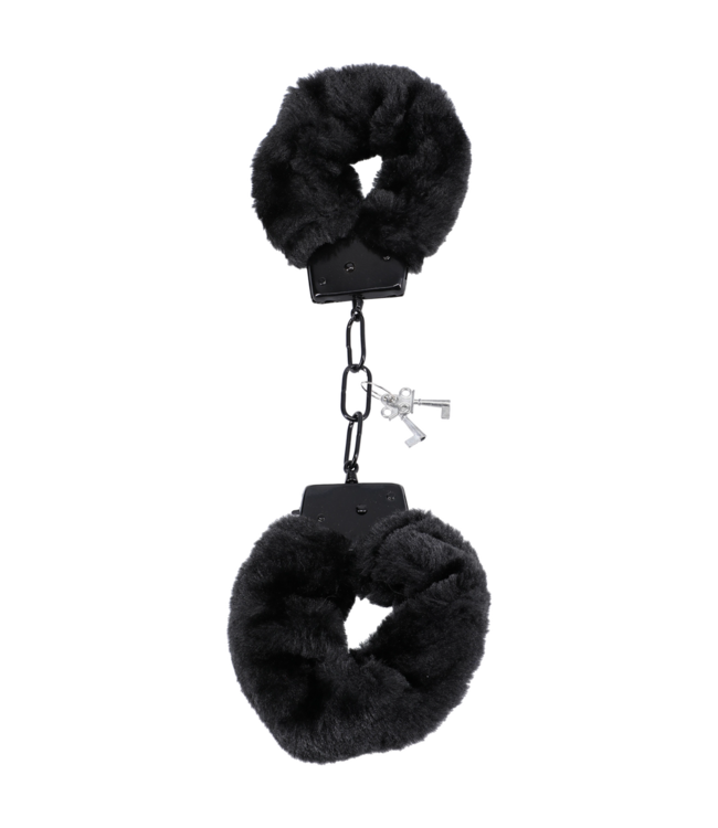 Doc Johnson Fluff Cuffs Black - Soft Fur Lined Metal Cuffs for Comfort & Control
