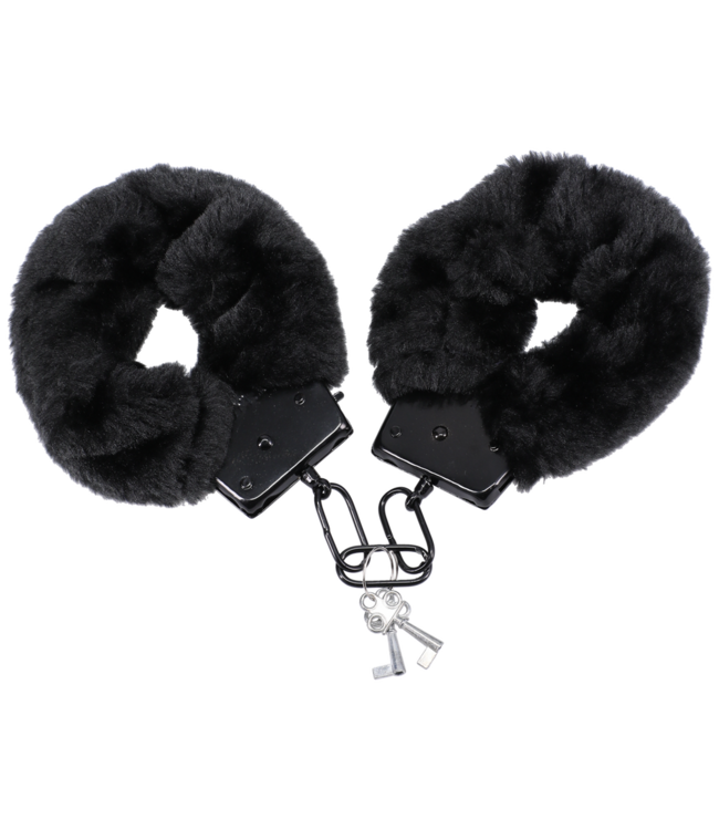 Doc Johnson Metalen Fluff Cuffs Met Zwart Zacht Nepbont Voor Comfortabele Bondage