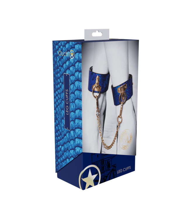 Ouch! Ouch! Florence Collection Verstelbare Blauwe Beenmanchetten Van Gelamineerd Leer
