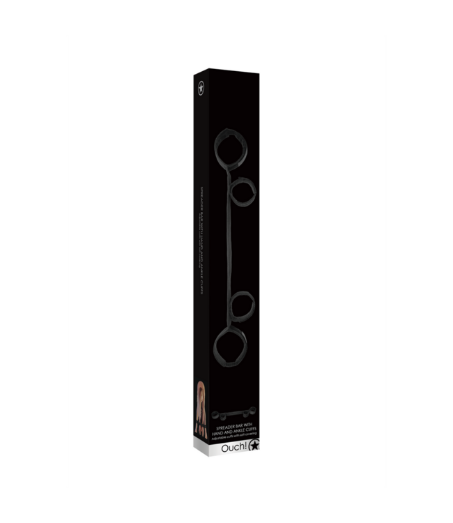 Ouch! Adjustable Black Spreader Bar with Hand and Ankle Cuffs - 70 cm