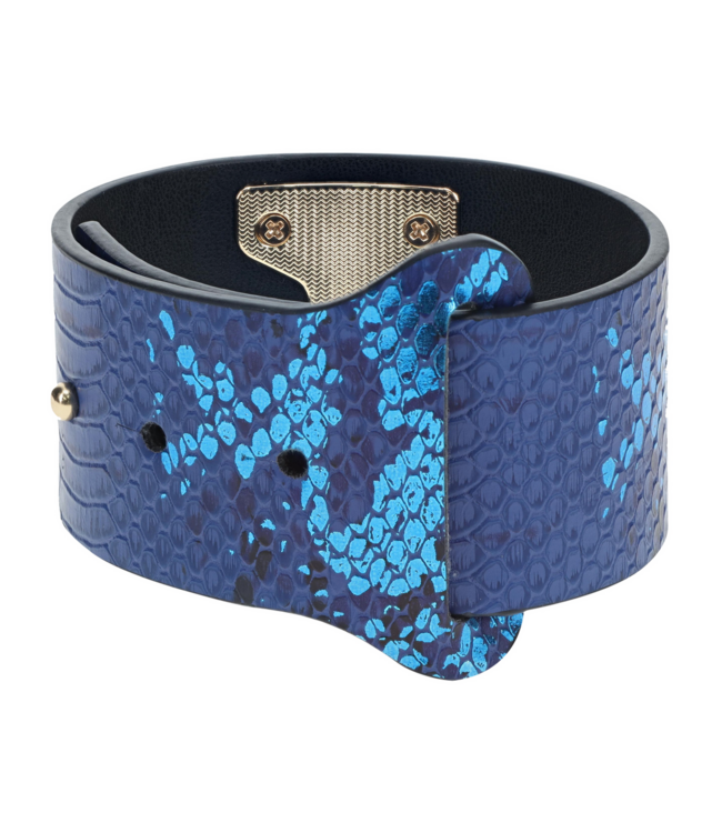 Ouch! Florence Kollektion: Stilvolle Handfesseln aus Leder in Blau