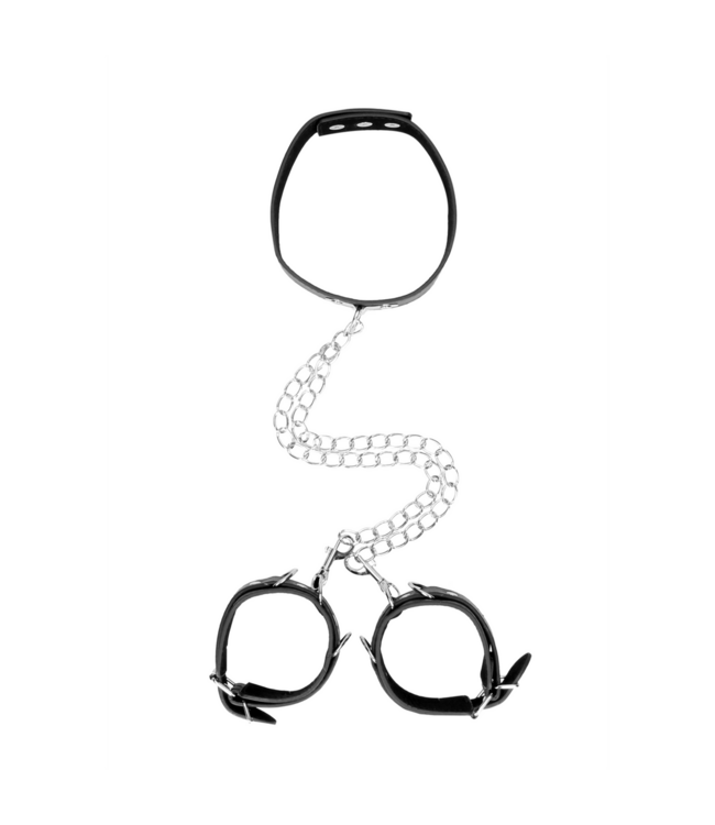 Ouch! Leren Halsband Met Verstelbare Handboeien En D-Ring Connectors